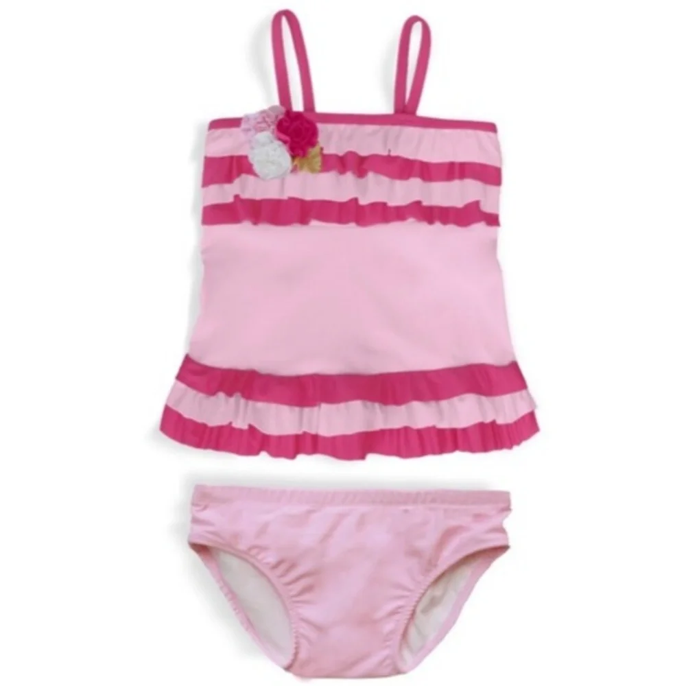 Isobella & Chloe Girls Pink Ruffle 2 Piece Tankini